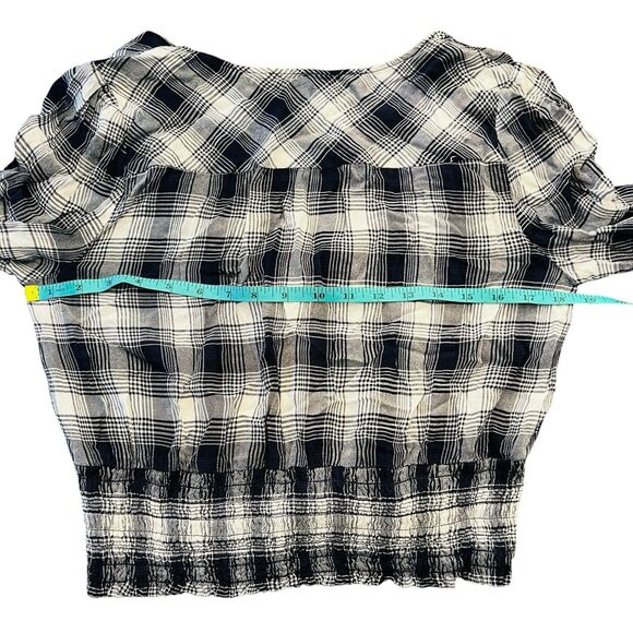 Blue Rain Crop Top L Black White Rouched Boho Y2K Grunge Punk Festival Concert - Picture 11 of 11